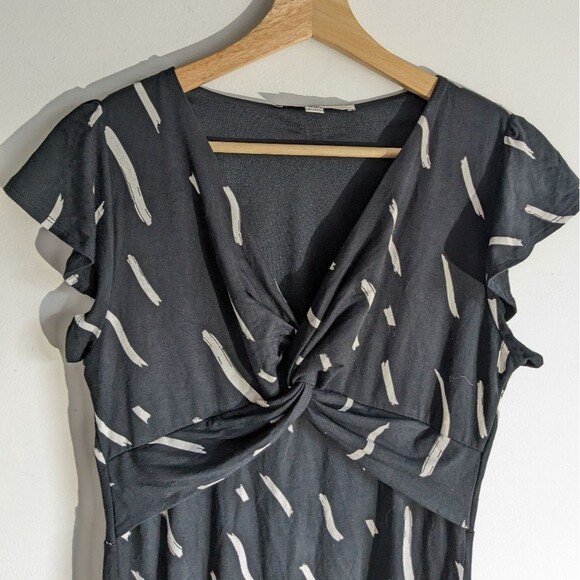 Loft Black White Twist Knot Flutter Sleeve Dress Women's Size Small Petite - Picture 3 of 7